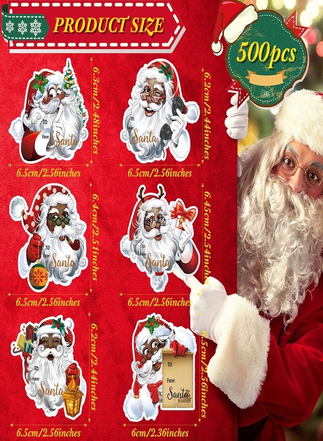 Funrous 500 Pcs Christmas Santa Wrapping Paper Tags Bulk, Black Santa Claus Gift Labels Xmas Festive Self-Adhesive Stickers for Winter Holiday Birthday Present Wrapping Decoration Supplies - Image 2